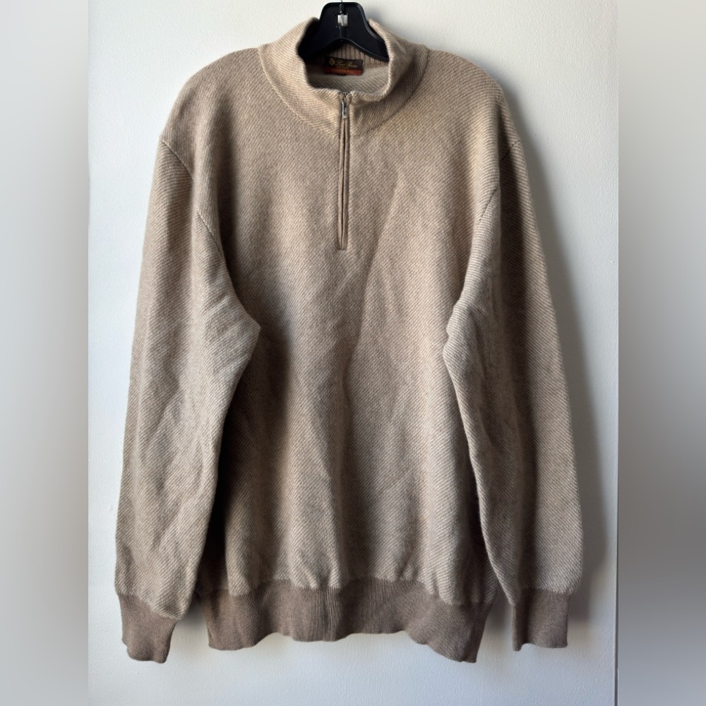 Loro Piana Roadster Pull 100% Cashmere Tan Half Zip-Up Sweater